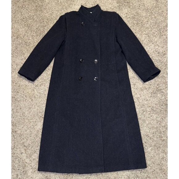 VTG Forecaster Of Boston Womens Pure Wool Black Trench Coat USA Sz 14 Travel - Picture 1 of 13